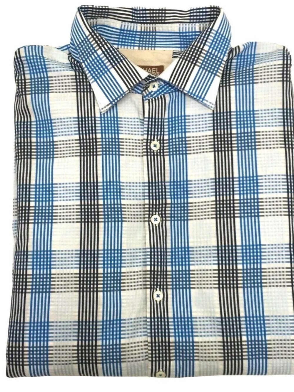 Michael Kors Blue Plaid Long Sleeve Button Down Shirt Size Large Blue BlackWhite